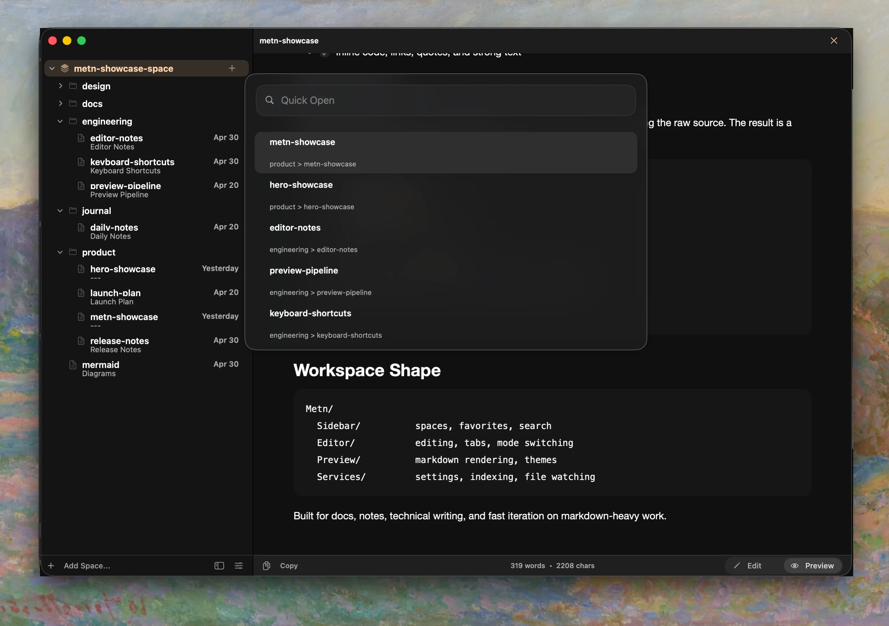 Quick Open and search keep up with larger folders. screenshot